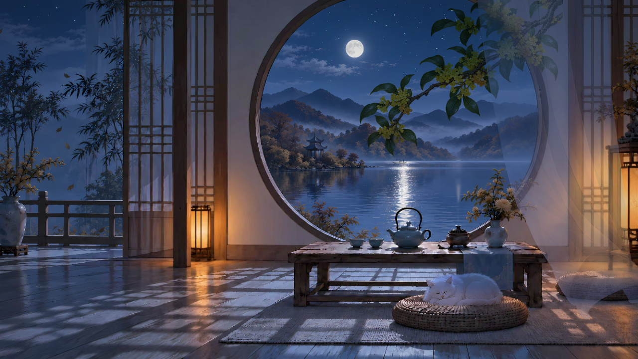 月白茶寮：互动壁纸实际画面